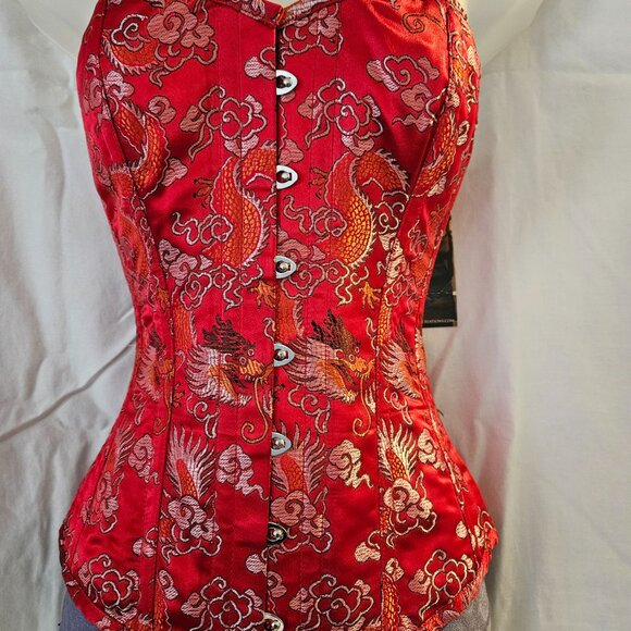 NEW Handmade Corset XL RD/BK ZIP Steel Boned 30" - Picture 12 of 15